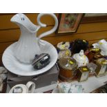 Sundry pottery & china including two carriage clocks, cut glass clock & a teapot for 'Liberty &