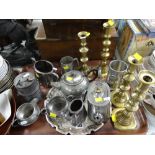 Two pairs of brass candlestick holders & a parcel of EPNS ETC Condition Report: please request via