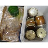 A quantity of glassware & a tub of polished biscuit barrels Condition Report: please request via