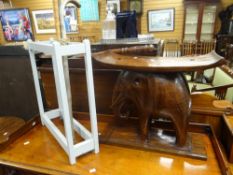A carved elephant Ashanti stool, a stickstand & four sticks Condition Report: please request via