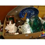 A large parcel of interesting collectables including brass fireside dog, cherub ornaments &