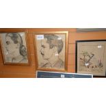 Pair of pencil sketches, side portraits of male & female, both indistinctly signed 'Montmartre',