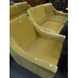 A retro Howard Keith mustard upholstered two-seater sofa & matching armchair Condition Report: