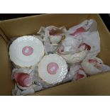 A quantity of floral relief decorated vintage teaware in pink with gilt border & trim Condition