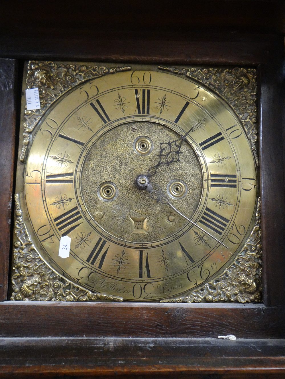 A George II oak encased brass dial longcase clock with Roman numeral chapter ring & with inscription - Image 2 of 13
