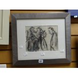 MIKE JONES charcoal & pencil drawing of five standing gents, signed (being sold on behalf of Shelter