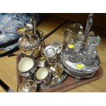 A parcel of EPNS including unusual six-bottle cruet set Condition Report: please request via