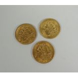 Three gold half sovereigns dated 1913 (x 2) & 1911 Condition Report: please request via email.