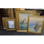 Group of four coastal watercolour studies, one signed SEHENK, three framed & glazed, one unglazed (