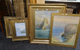 Group of four coastal watercolour studies, one signed SEHENK, three framed & glazed, one unglazed (