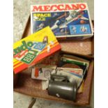Vintage suitcase & contents including Meccano & vinyl singles ETC Condition Report: please request