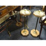 Pair of brass & wooden octagonal design smoker stands