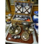 A parcel of metalware including pewter & EPNS together with a picnic hamper set Condition Report: