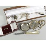 A parcel of jewellery including 18ct gypsy ring, an antique silver full hunter pocket watch,