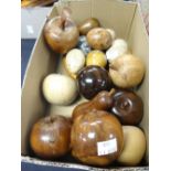 A collection of wood carved fruit & marble eggs ETC Condition Report: please request via email.