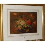 Framed watercolour of still life, monogrammed M L Condition Report: please request via email.