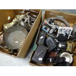 A parcel of photographic equipment, a vintage suitcase & a parcel of metalware ETC Condition Report: