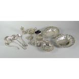 Parcel of silver including silver pierce work basket, two silver spoons, two silver ladles, a