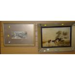 A framed watercolour of a fisherman on a boat, signed C HARRISON, 1878 together with a similar