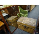 A good mahogany framed mirror & a tin trunk Condition Report: please request via email. Condition