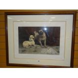 A framed print of two dogs entitled 'Othello & Desdemona' engraved by RICHARD JOSEY after a painting