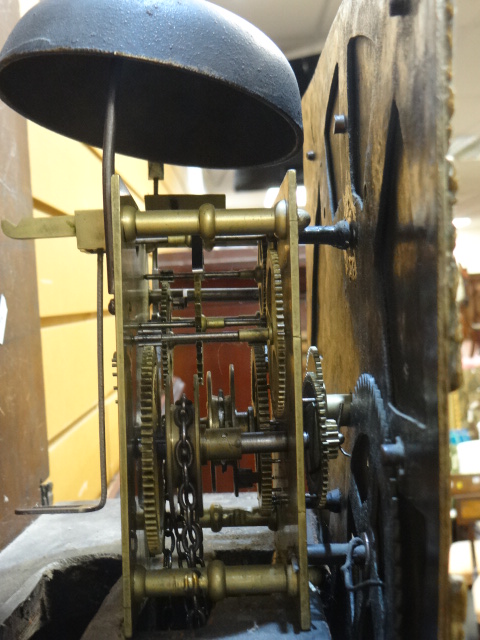 A George II oak encased brass dial longcase clock with Roman numeral chapter ring & with inscription - Image 4 of 13