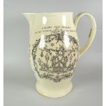 19th CENTURY POTTERY MASONIC TRANSFER PRINTED JUG marked for the Royal Lancashire Lodge 175 with