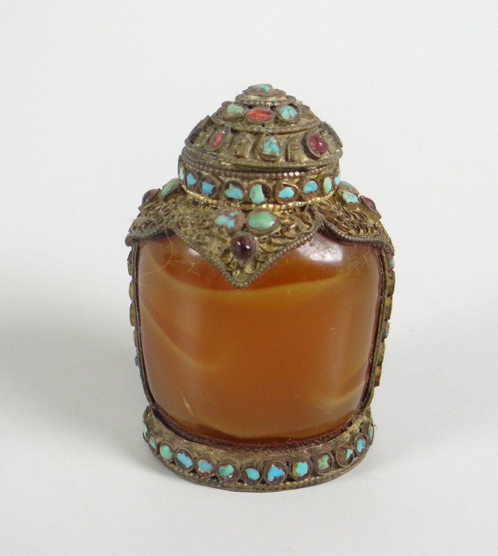 FIVE ORIENTAL SCENT BOTTLES to include three porcelain decorated with animals, horses, cockerels etc - Image 5 of 13