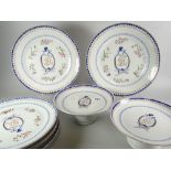 19TH CENTURY CONTINENTAL PORCELAIN PART DINNER SERVICE comprising six plates and two comports,