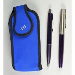 MODERN METALLIC PURPLE PARKER FRONTIER FOUNTAIN PEN & BALLPOINT SET in blue Parker pouch