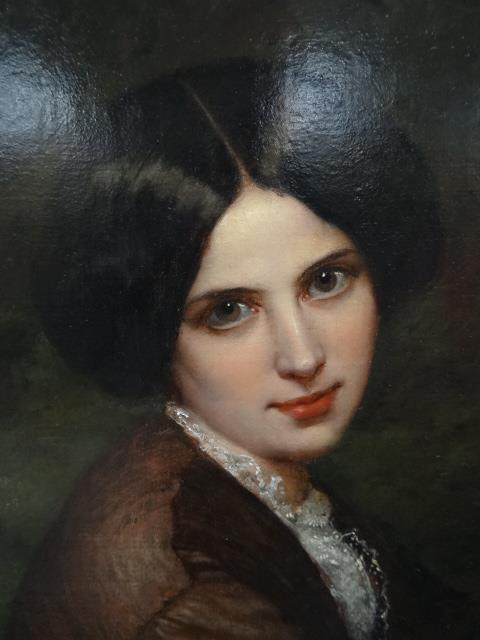 NINETEENTH CENTURY ENGLISH SCHOOL oil on canvas - half-portrait of a lady with hair up, seated in - Image 2 of 5