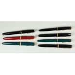 SEVEN VINTAGE PARKER DUOFOLD FOUNTAIN PENS all with original 14ct gold nibs together with two