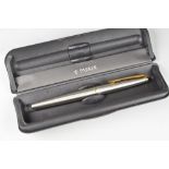 MODERN STAINLESS STEEL PARKER 45 FLIGHTER FOUNTAIN PEN with gold plated trim, in original box