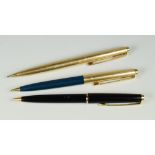 THREE VINTAGE PARKER 45 MECHANICAL PENCILS one 12ct rolled gold Insignia, one teal blue Custom