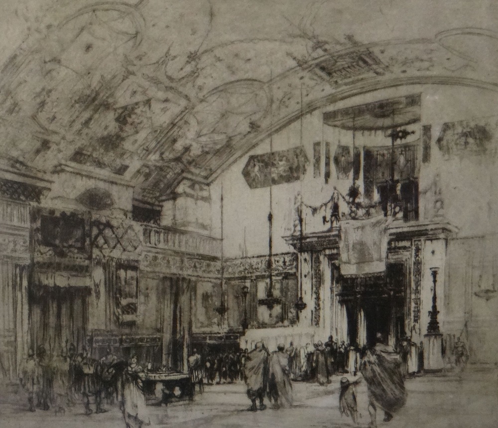 WILLIAM WALCOT etching - architectural study with figures, titled to mount 'The Atrium', signed