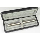 VINTAGE (1988) STAINLESS STEEL PARKER 25 FOUNTAIN PEN with blue trim in engraved Parker presentation