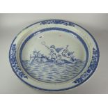 CHINESE BLUE & WHITE CIRCULAR CHARGER depicting mythological figures & sea monsters, central