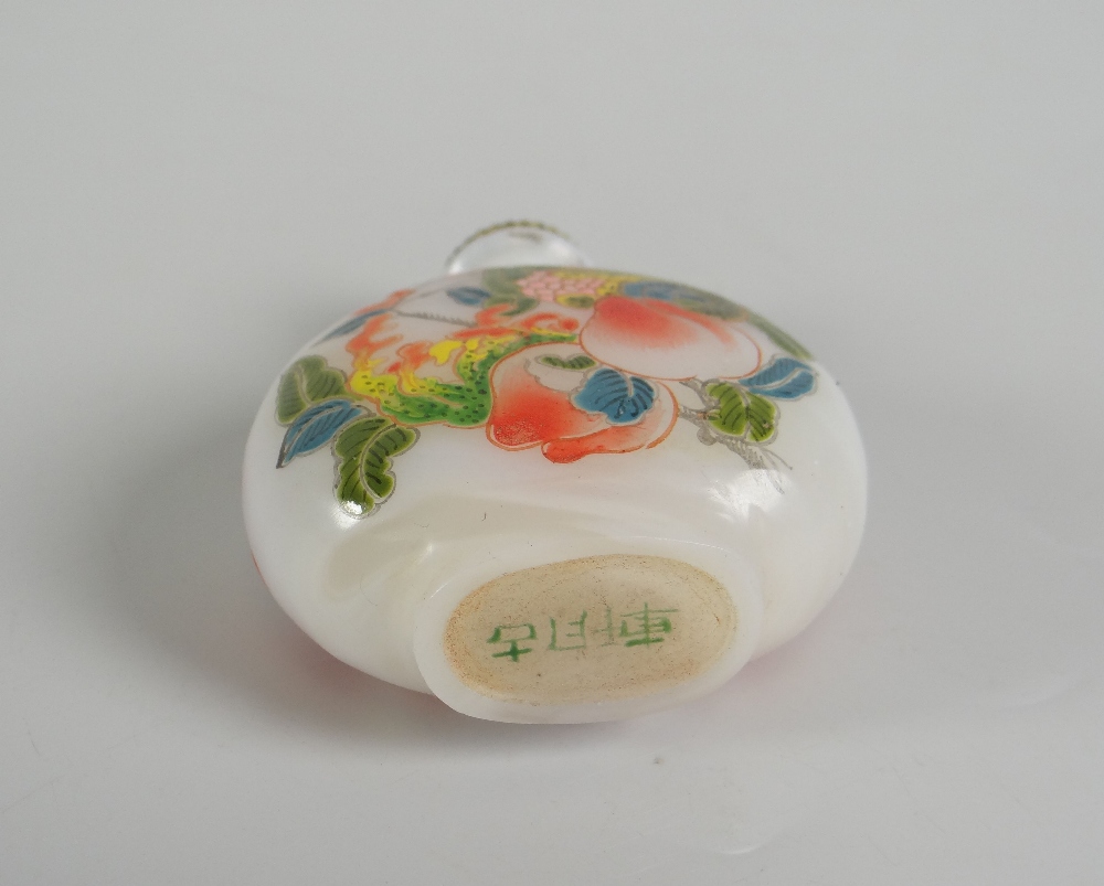 FIVE ORIENTAL SCENT BOTTLES to include three porcelain decorated with animals, horses, cockerels etc - Image 4 of 13