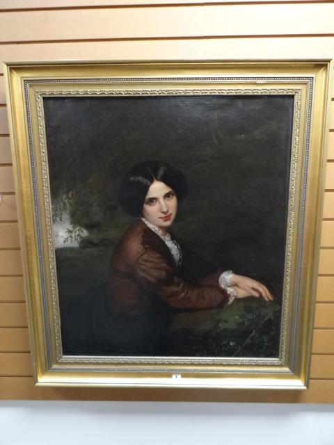 NINETEENTH CENTURY ENGLISH SCHOOL oil on canvas - half-portrait of a lady with hair up, seated in - Image 3 of 5