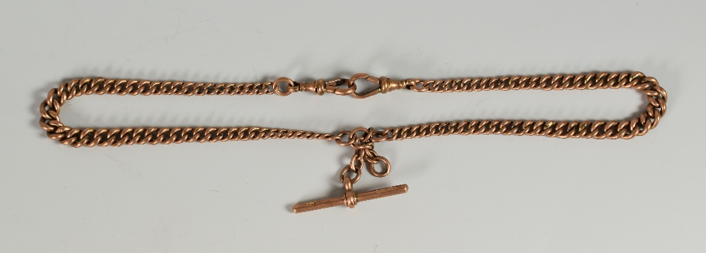 9CT GOLD DOUBLE ALBERT WATCH CHAIN with T-bar & drop, 31.1 grams approx. Condition Report: condition