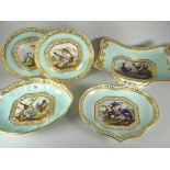 DERBY PORCELAIN PART DESSERT SET OF FIVE comprising pedestal centre-dish with twin-handles, oval