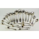 PARCEL OF ASSORTED SILVER SPOONS, to include picture back spoons, mustard spoon, flash engraved,