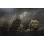 C LAVIN oil on canvas - five warships in high seas, signed and dated 1874, 60 x 90cms