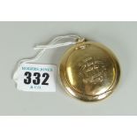 9CT GOLD LADIES COMPACT having engraved initials to the lid, the hinged lid revealing mirror, 24.9