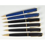 SIX VARIOUS PARKER MECHANICAL PENCILS two blue & four black