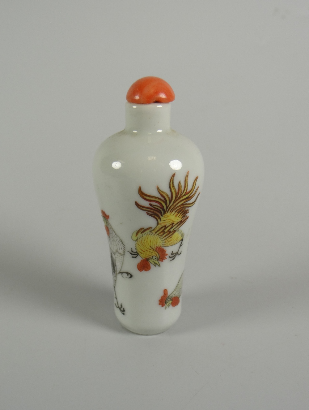 FIVE ORIENTAL SCENT BOTTLES to include three porcelain decorated with animals, horses, cockerels etc - Image 9 of 13