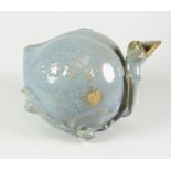 BELIEVED CHINESE POTTERY MODEL OF A FRUIT ON VINE vessel in blue glaze with four character marks.