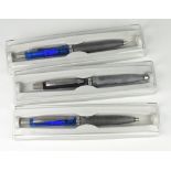 THREE PARKER REFLEX PENS including one black ballpoint pen, two blue gel pens, all with chrome