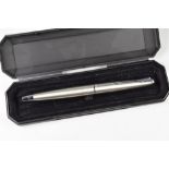 VINTAGE STAINLESS STEEL PARKER 45 FLIGHTER FOUNTAIN PEN with silver tail cap, steel nib & chrome