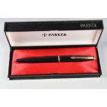 VINTAGE BLACK PARKER 45 DELUXE FOUNTAIN PEN, in original box with instructions